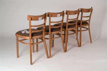 Serial numbering of the chairs - custom made, Marona P wooden chair, size M41cm, stain color standard 1/1, upholstery waterproof fabric - coarser structure - Magnus 44, iconic chair for the cultural center. Sádlík, Czech manufacturer.