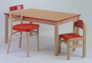 Dětský stůl KARPOV DS, obdélník 120 x 60 cm, výška 58 cm, dětská židle TOM s krempou, výška 32 cm, židle pro učitele Kantorka, výška 46 cm