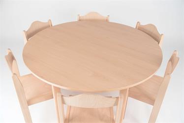 Stůl pro 6 dětí, průměr 120 cm, výška 60 cm, židličky David STOH v 35cm, barva buk přírodní (1)