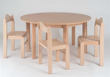 Stůl pro 6 dětí, průměr 120 cm, výška 60 cm, židličky David STOH v 35cm, barva buk přírodní